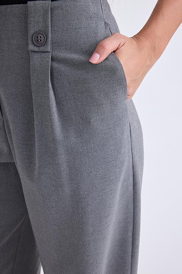 Düğme Detaylı Geniş Paça Pantolon - 2