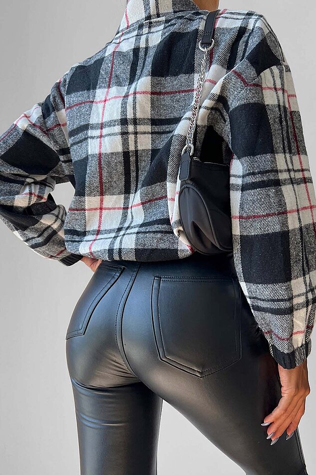 Fermuarlı Dik Yaka Ekose Desen Sweat - 29