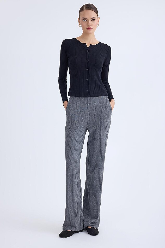 Geniş Paça Fitilli Eşofman Pantolon - 1