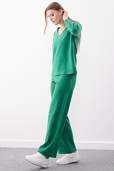 Geniş Paça Örme Pantolon - 8