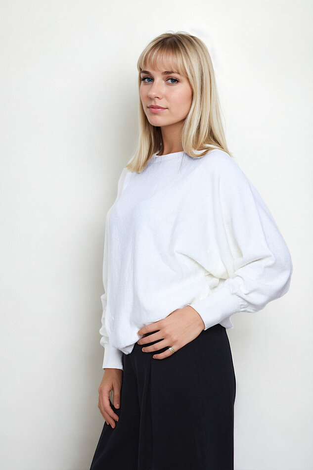 Geniş Yaka Yarasa Kol Oversize Triko Bluz - 8