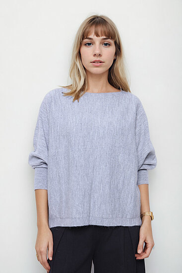 Geniş Yaka Yarasa Kol Oversize Triko Bluz - 13