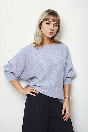Geniş Yaka Yarasa Kol Oversize Triko Bluz - 16