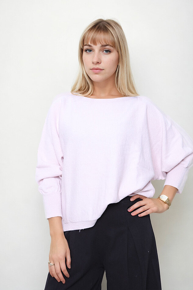 Geniş Yaka Yarasa Kol Oversize Triko Bluz - 22
