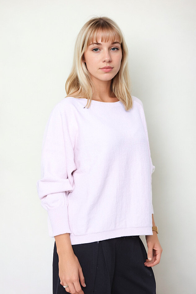Geniş Yaka Yarasa Kol Oversize Triko Bluz - 25