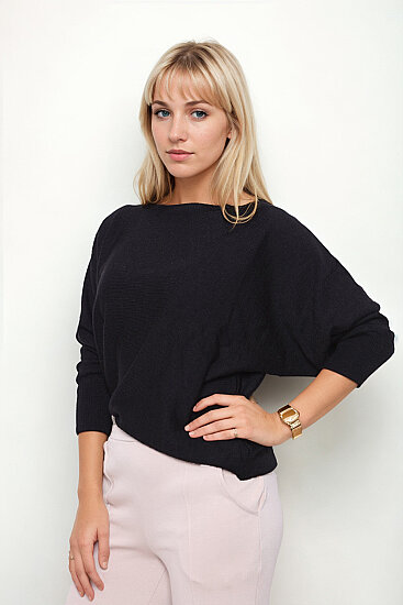 Geniş Yaka Yarasa Kol Oversize Triko Bluz - 28