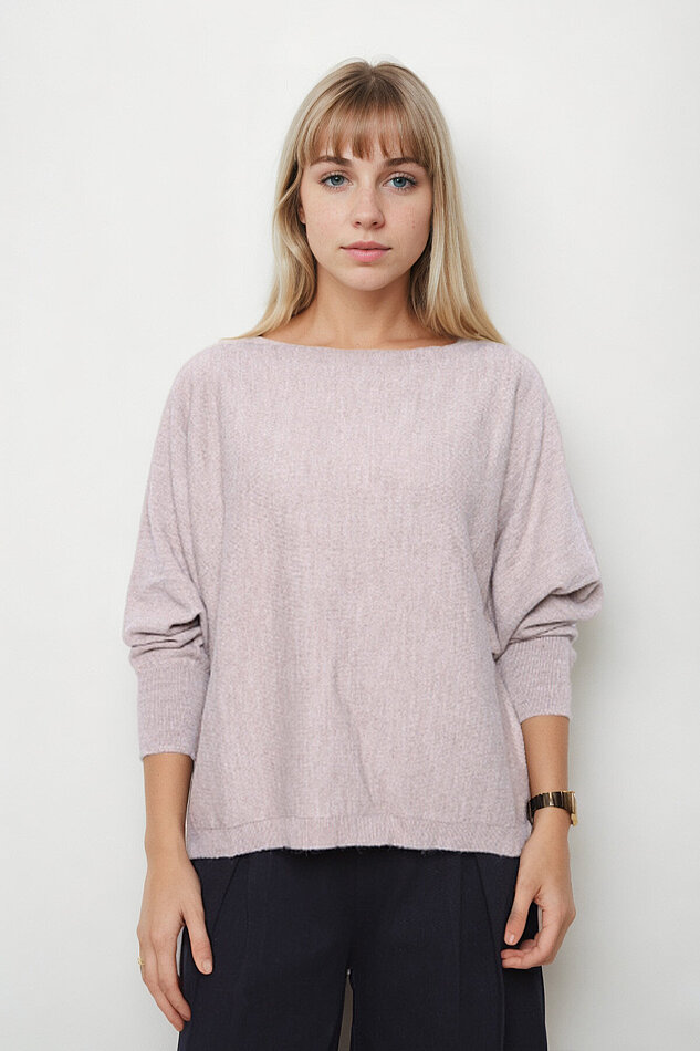 Geniş Yaka Yarasa Kol Oversize Triko Bluz - 32