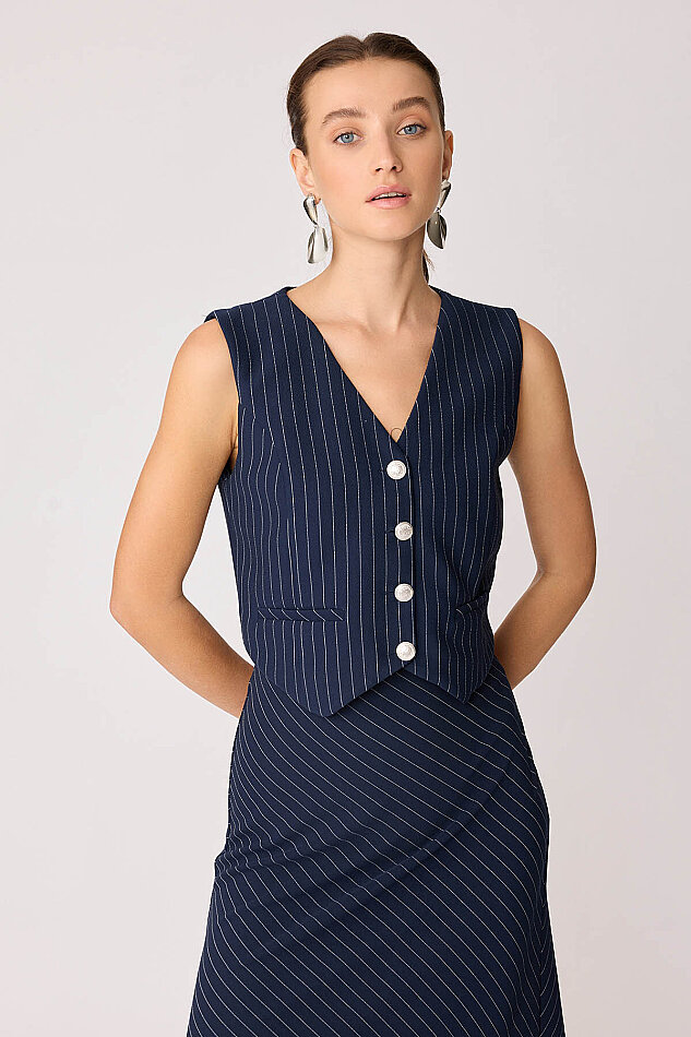 Gümüş Düğmeli Crop Yelek - 15