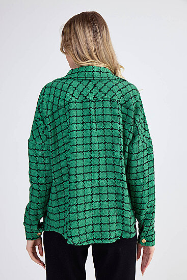 Kapak Cepli Desenli Oversize Gömlek - 17