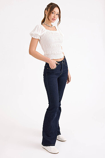 Kare Yaka Viskon Keten Crop Bluz - 2