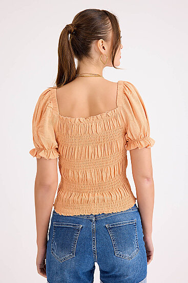 Kare Yaka Viskon Keten Crop Bluz - 10