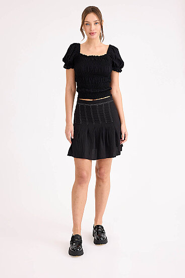 Kare Yaka Viskon Keten Crop Bluz - 40