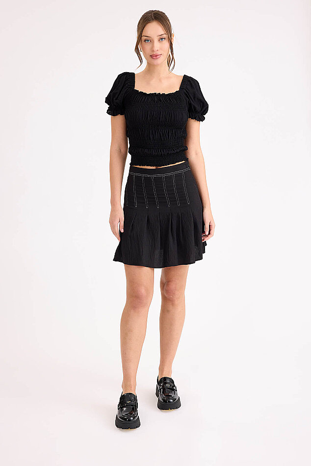 Kare Yaka Viskon Keten Crop Bluz - 40