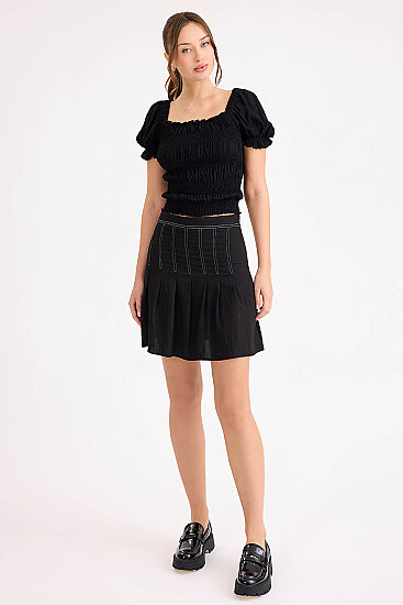 Kare Yaka Viskon Keten Crop Bluz - 41