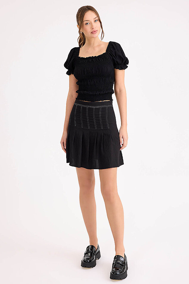 Kare Yaka Viskon Keten Crop Bluz - 41