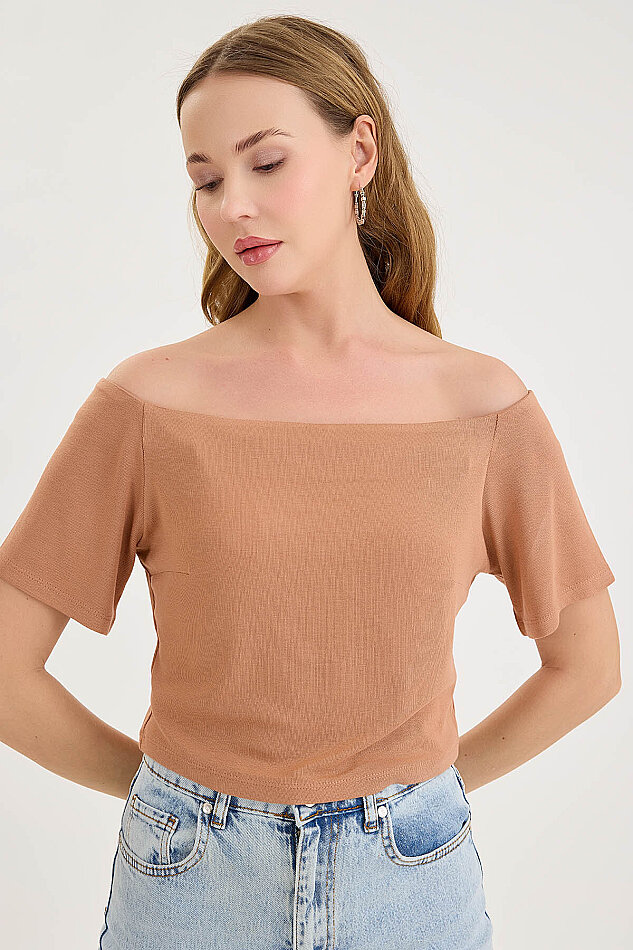Kayık Yaka Crop Bluz - 9