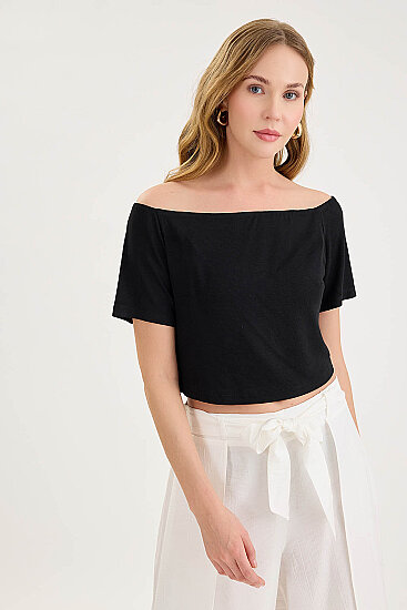Kayık Yaka Crop Bluz - 15