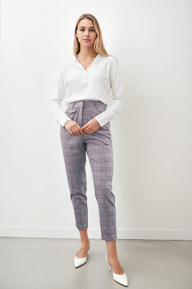 Küçük Cep Detaylı Ekose Pantolon - 1