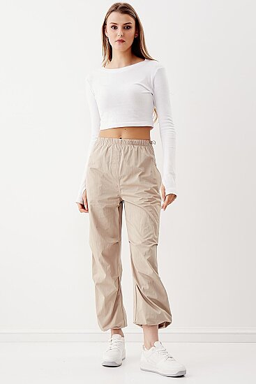 Lastik Detaylı Paraşüt Kumaş Pantolon - 11