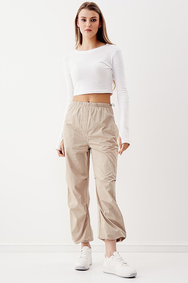 Lastik Detaylı Paraşüt Kumaş Pantolon - 11