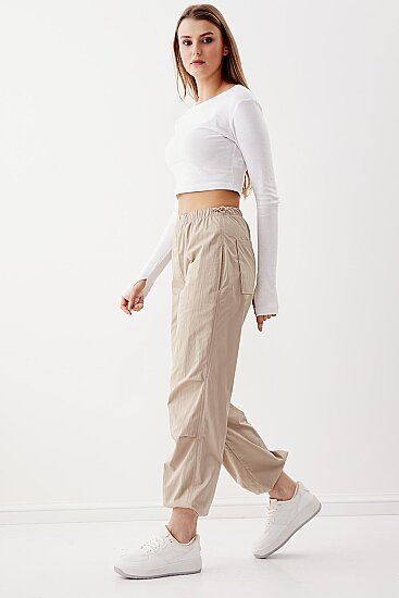 Lastik Detaylı Paraşüt Kumaş Pantolon - 12