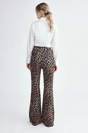 Leopar Desen İspanyol Paça Pantolon - 5