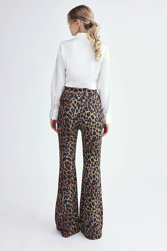 Leopar Desen İspanyol Paça Pantolon - 5