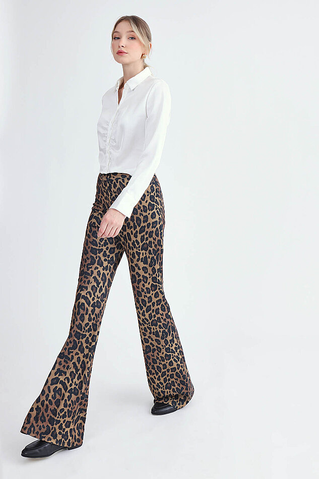 Leopar Desen İspanyol Paça Pantolon - 2