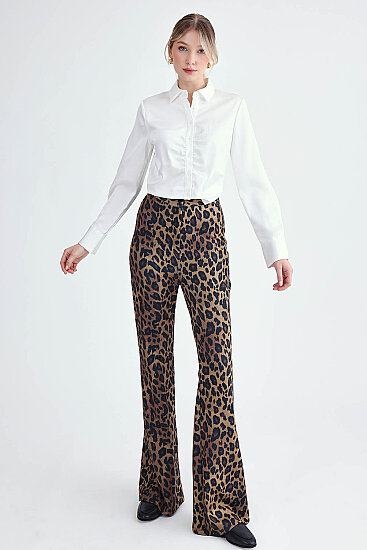Leopar Desen İspanyol Paça Pantolon - 3