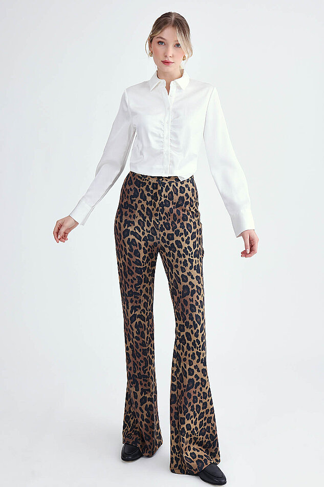Leopar Desen İspanyol Paça Pantolon - 3