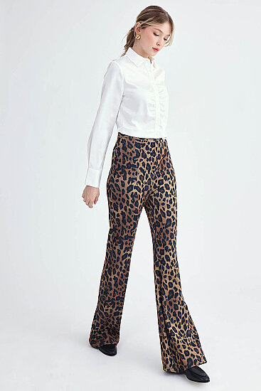 Leopar Desen İspanyol Paça Pantolon - 4