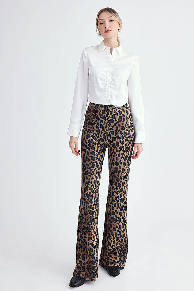 Leopar Desen İspanyol Paça Pantolon - 1