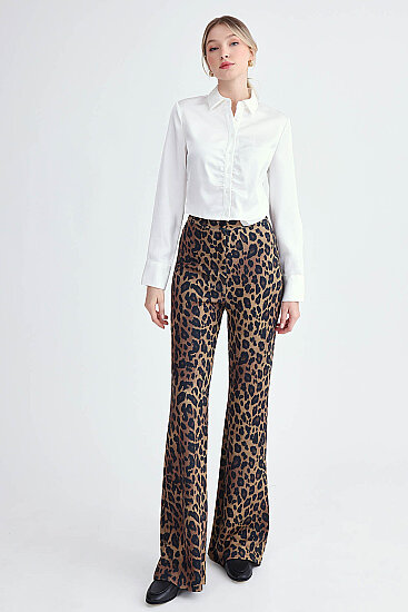 Leopar Desen İspanyol Paça Pantolon - 7