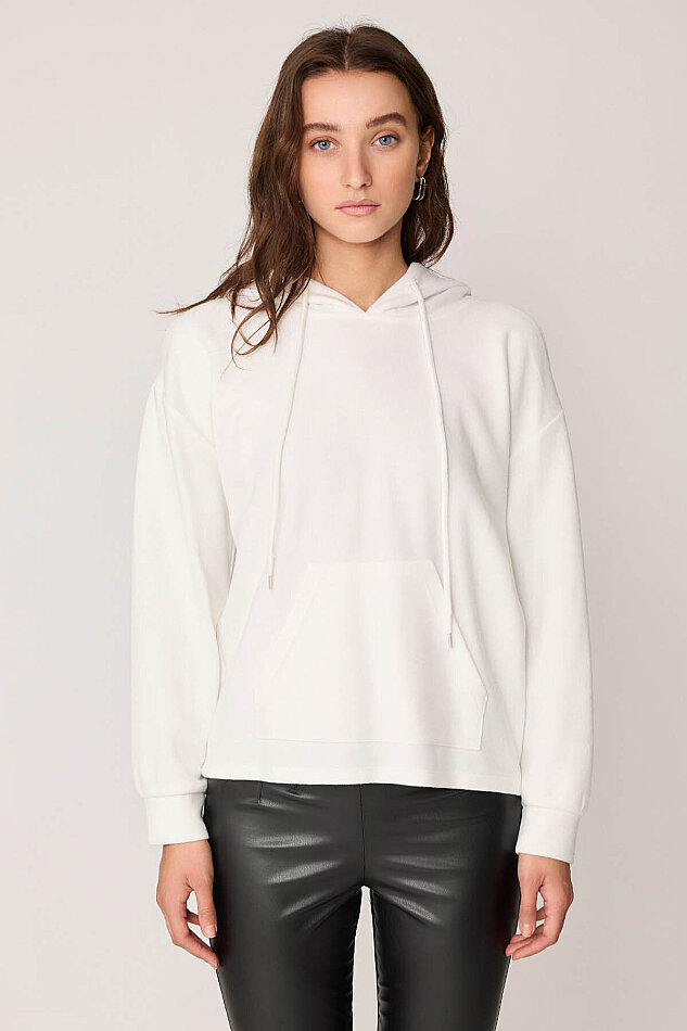 Omuz Dekolteli Kanguru Cep Kapüşonlu Sweatshirt - 4