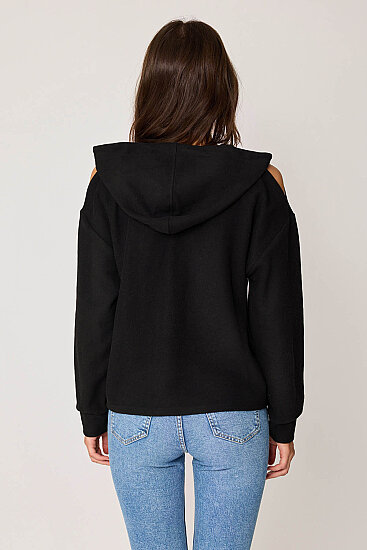 Omuz Dekolteli Kanguru Cep Kapüşonlu Sweatshirt - 13