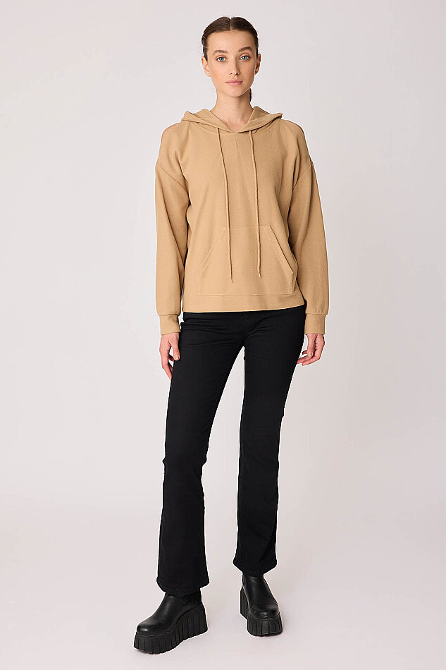 Omuz Dekolteli Kanguru Cep Kapüşonlu Sweatshirt - 15