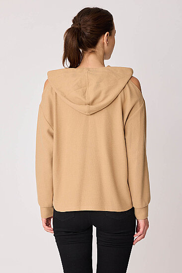 Omuz Dekolteli Kanguru Cep Kapüşonlu Sweatshirt - 18