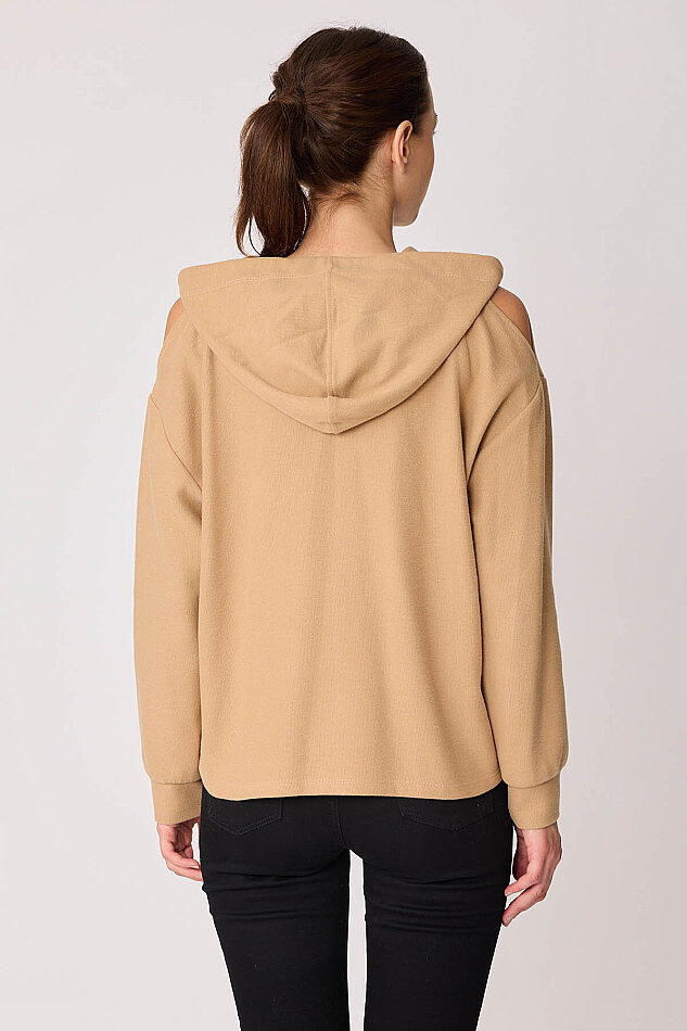 Omuz Dekolteli Kanguru Cep Kapüşonlu Sweatshirt - 18