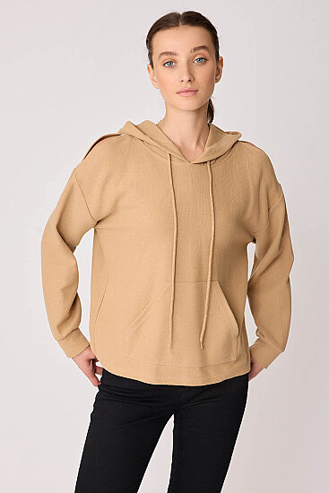 Omuz Dekolteli Kanguru Cep Kapüşonlu Sweatshirt - 14