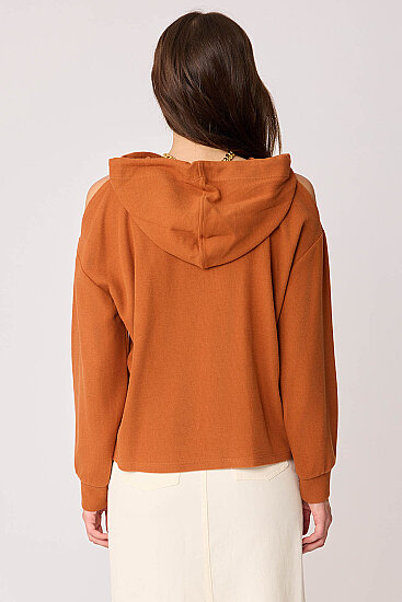 Omuz Dekolteli Kanguru Cep Kapüşonlu Sweatshirt - 24