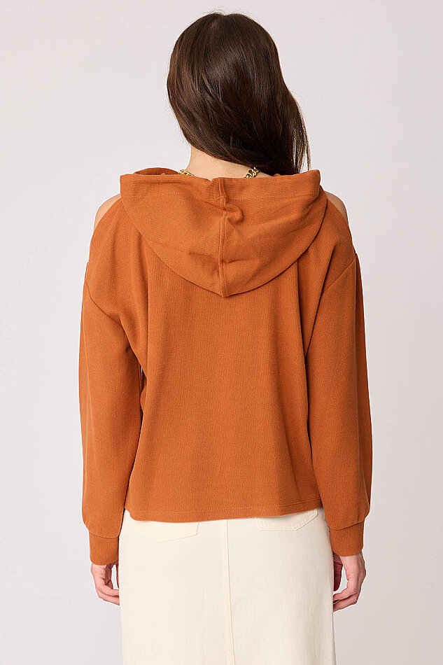 Omuz Dekolteli Kanguru Cep Kapüşonlu Sweatshirt - 24