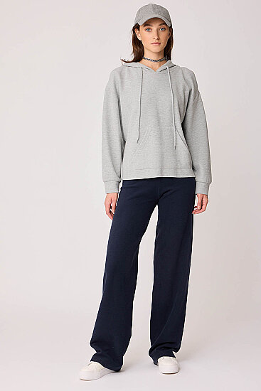 Omuz Dekolteli Kanguru Cep Kapüşonlu Sweatshirt - 26