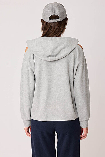 Omuz Dekolteli Kanguru Cep Kapüşonlu Sweatshirt - 29