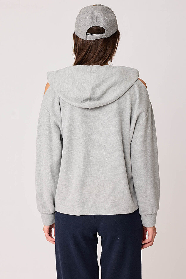 Omuz Dekolteli Kanguru Cep Kapüşonlu Sweatshirt - 29