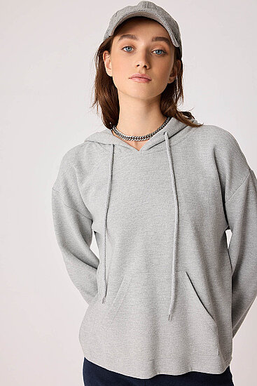 Omuz Dekolteli Kanguru Cep Kapüşonlu Sweatshirt - 28