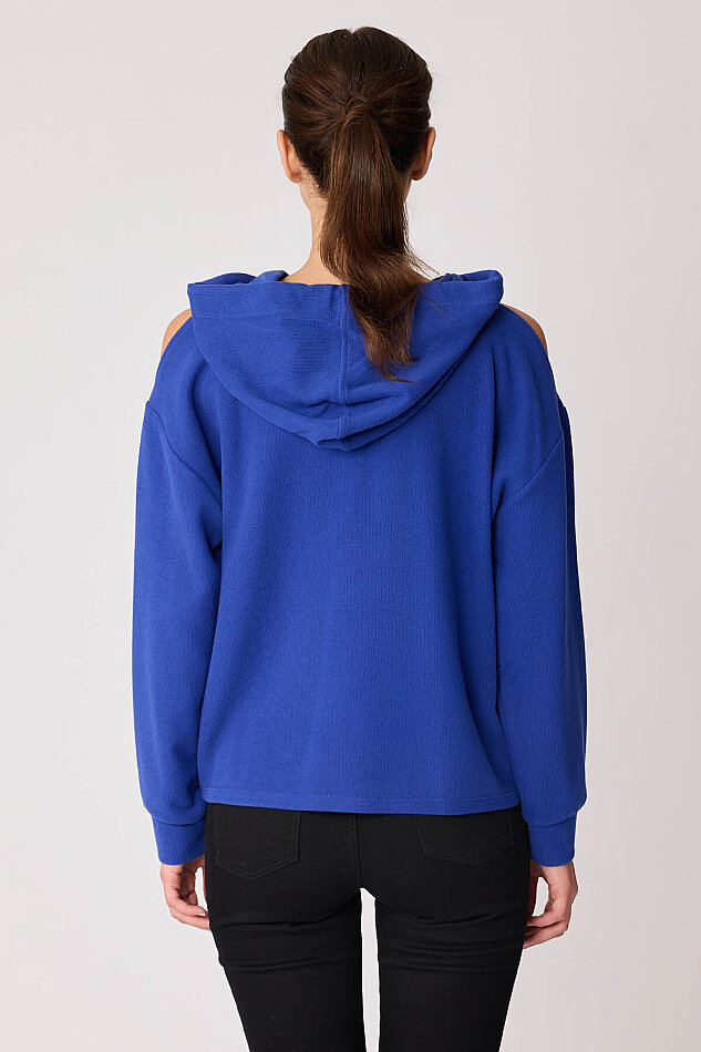 Omuz Dekolteli Kanguru Cep Kapüşonlu Sweatshirt - 35