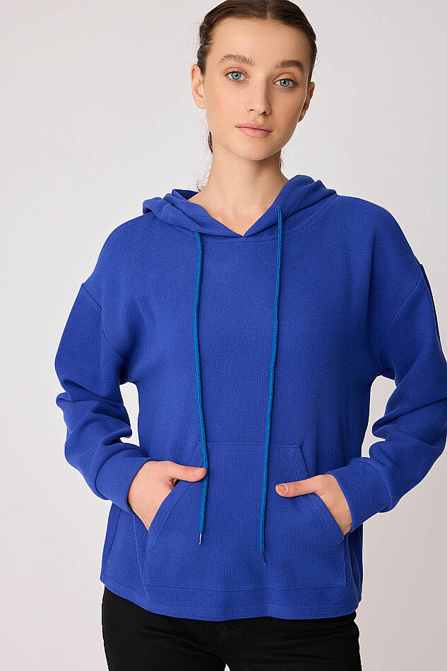 Omuz Dekolteli Kanguru Cep Kapüşonlu Sweatshirt - 33