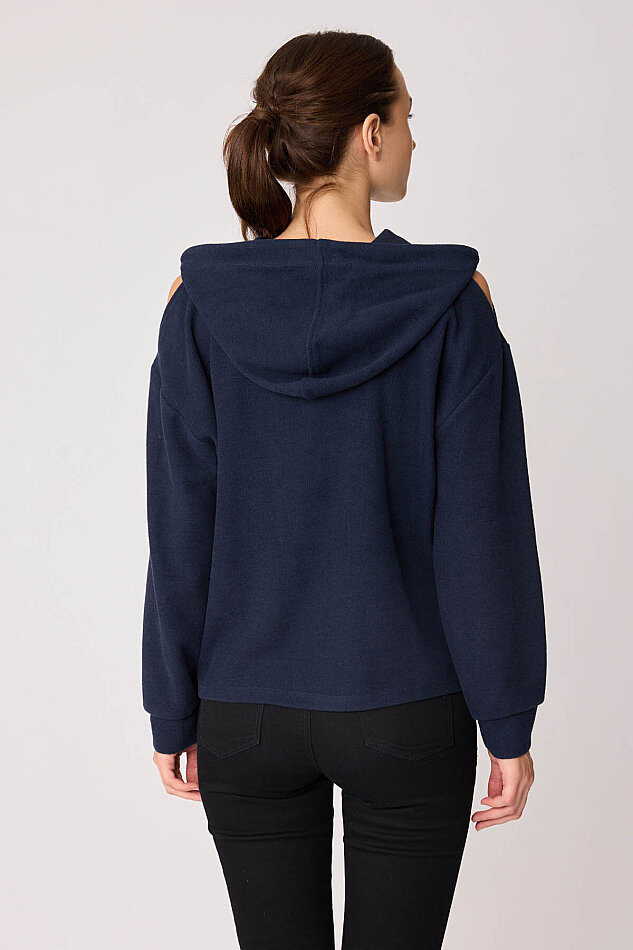 Omuz Dekolteli Kanguru Cep Kapüşonlu Sweatshirt - 42