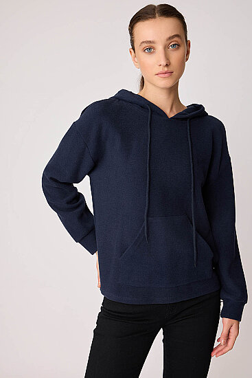 Omuz Dekolteli Kanguru Cep Kapüşonlu Sweatshirt - 39