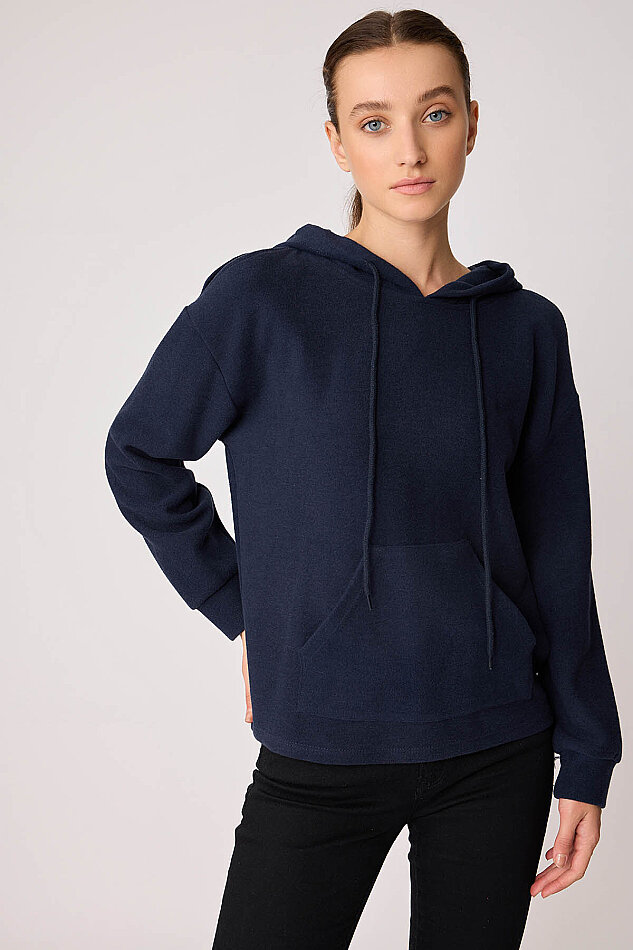 Omuz Dekolteli Kanguru Cep Kapüşonlu Sweatshirt - 39